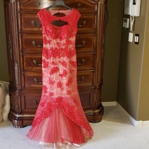 Sherri Hill Red and Nude Evening Dress